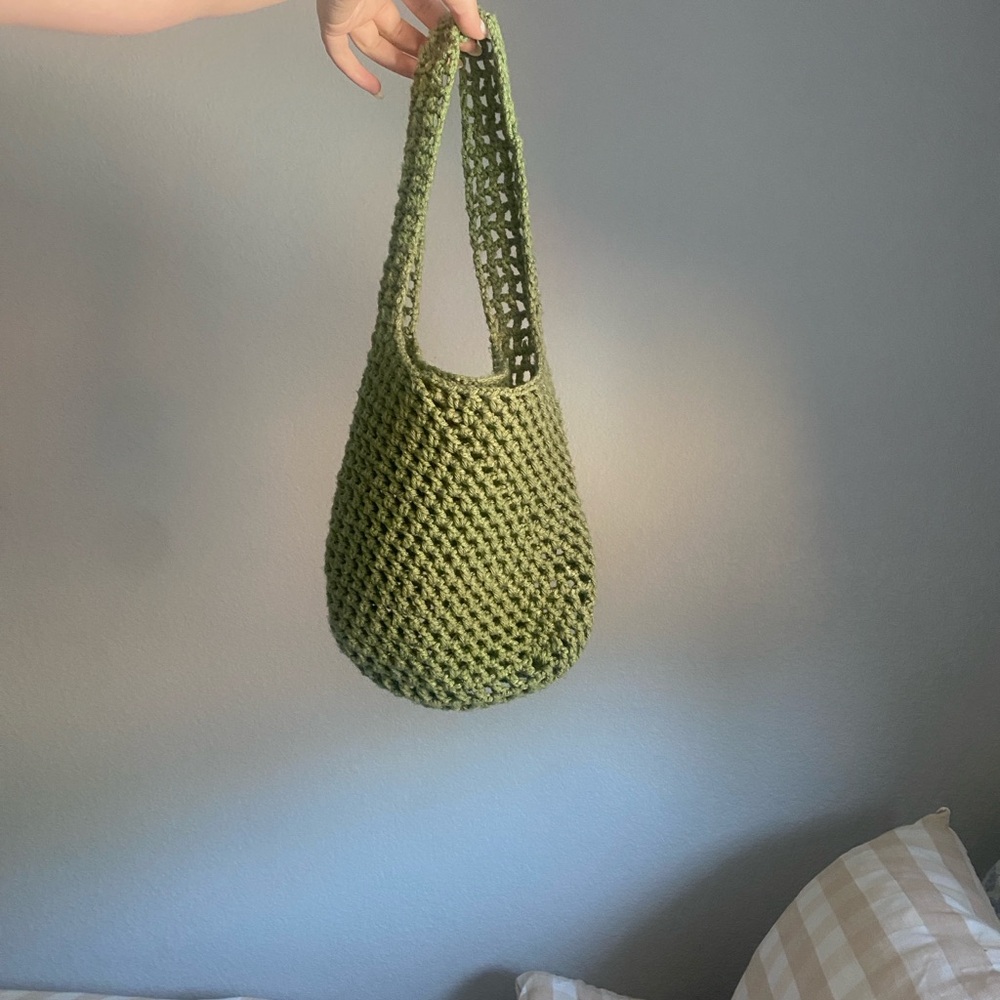 Green Hand Crochet Shoulder Bag